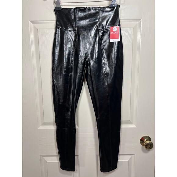New Spanx Petite Small Faux Patent Vegan Leather Legging Black High Rise - Picture 2 of 12
